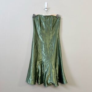 Jessica McClintock Bridal silky shiny green Y2K vintage Strapless flare dress